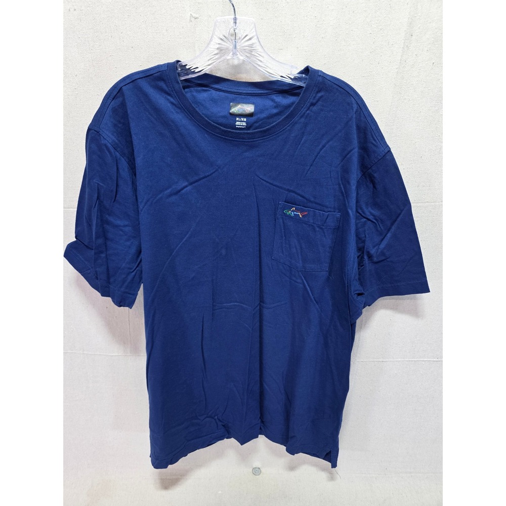 Greg Norman Mens XL Navy Blue Short Sleeve Pocket T-Shirt Shark Logo Cotton Tee